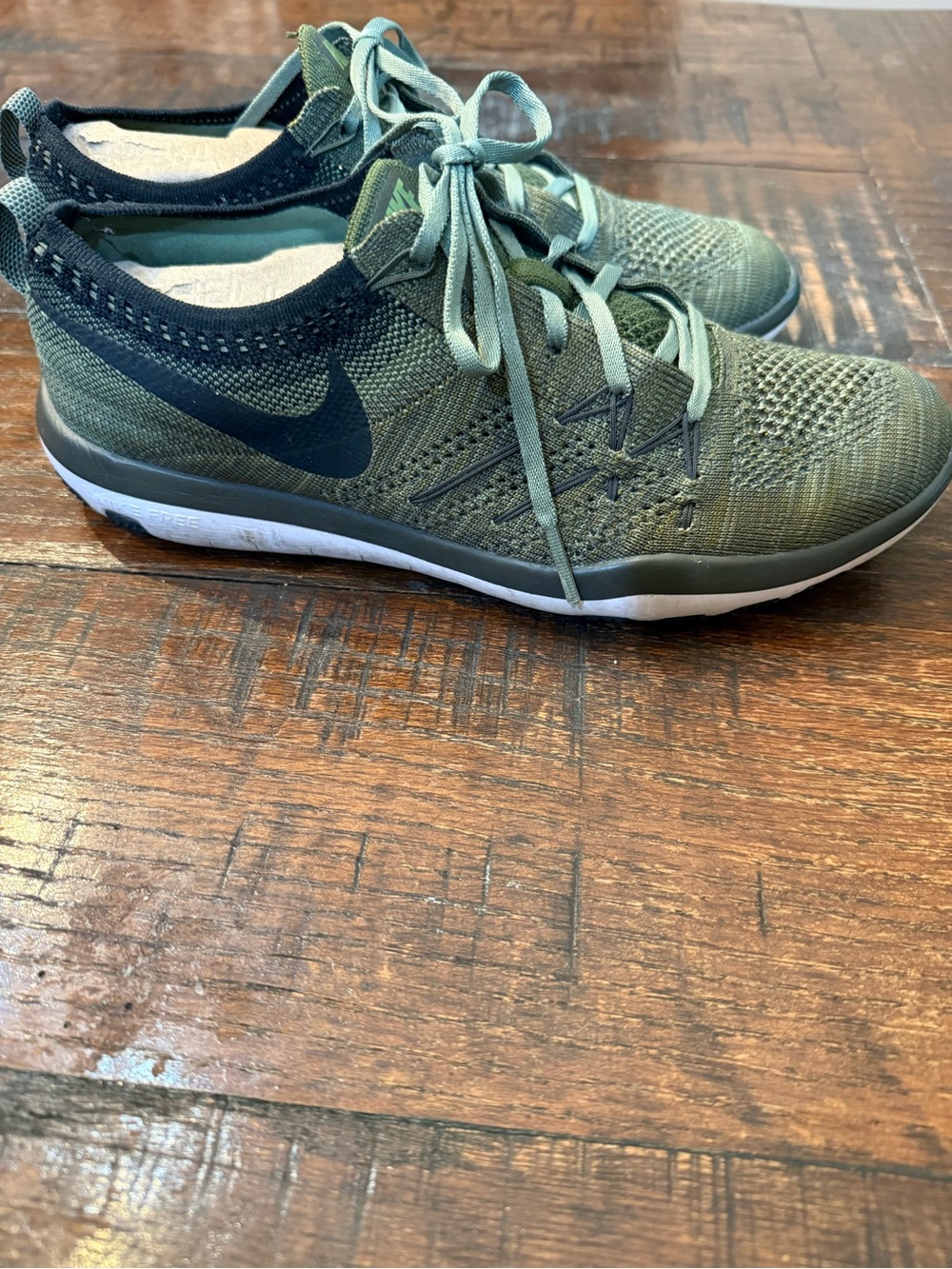 Nike Olive Green Knit Training Sneakers with Dark Swoosh